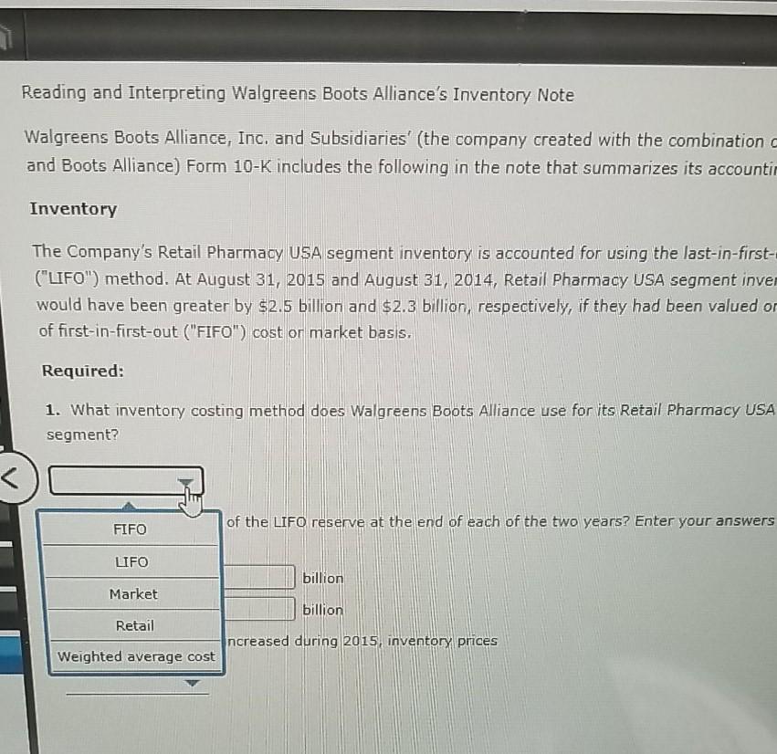 Solved Reading and Interpreting Walgreens Boots Alliance's | Chegg.com