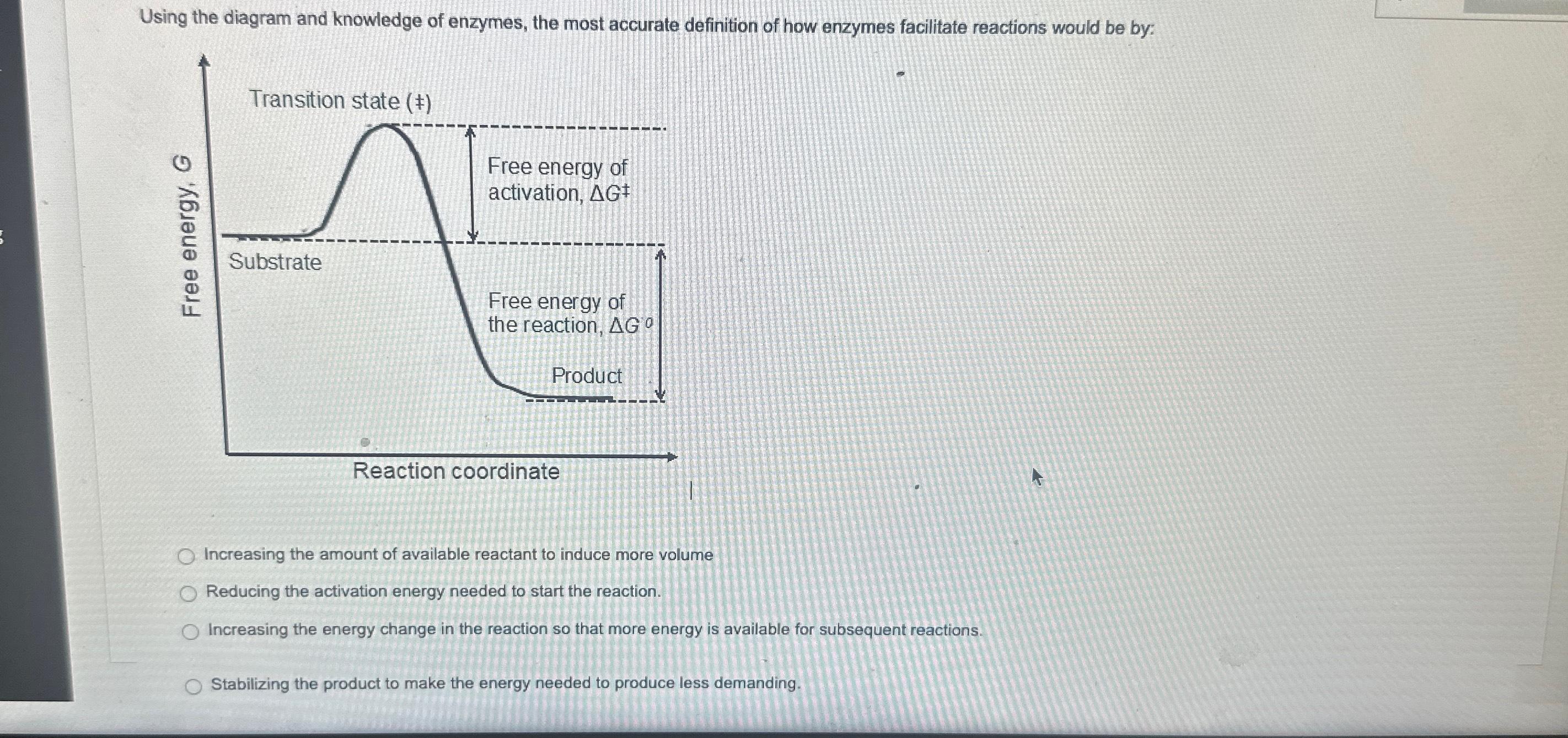 Solved Using the diagram and knowledge of enzymes, the most