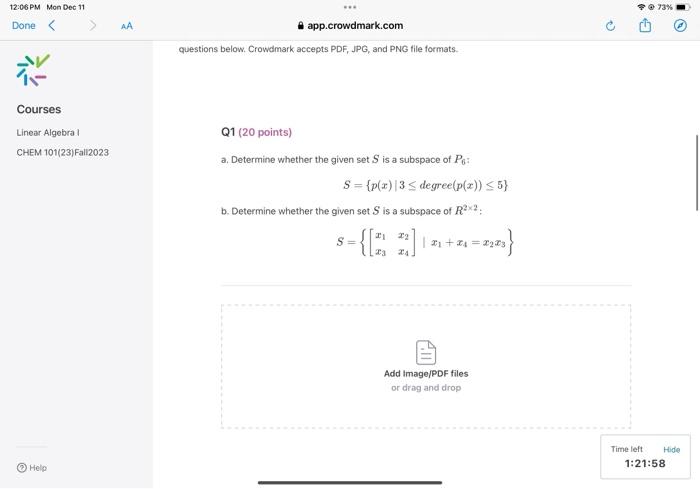 Solved questions below. Crowdmark accepts PDF, JPG, and PNG | Chegg.com