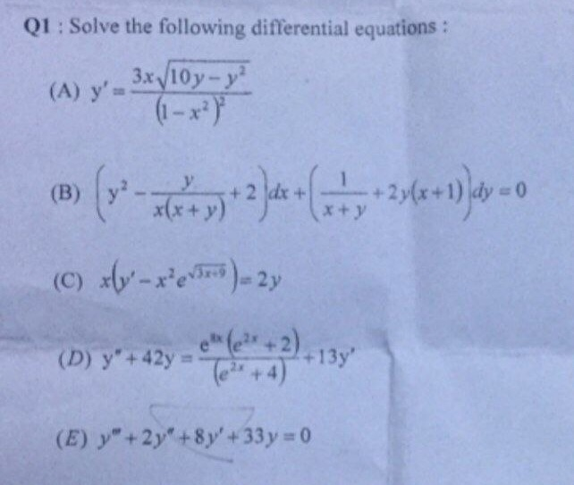 Solved Q1: Solve the following differential equations: (A) | Chegg.com