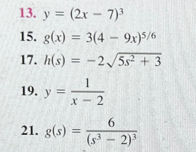 Solved 13 Y 2x−7 3 15 G X 3 4−9x 5 6 17 H S −25s2 3