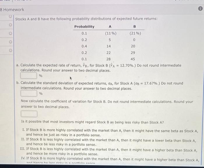 Solved Stocks A And B Have The Following Probability | Chegg.com