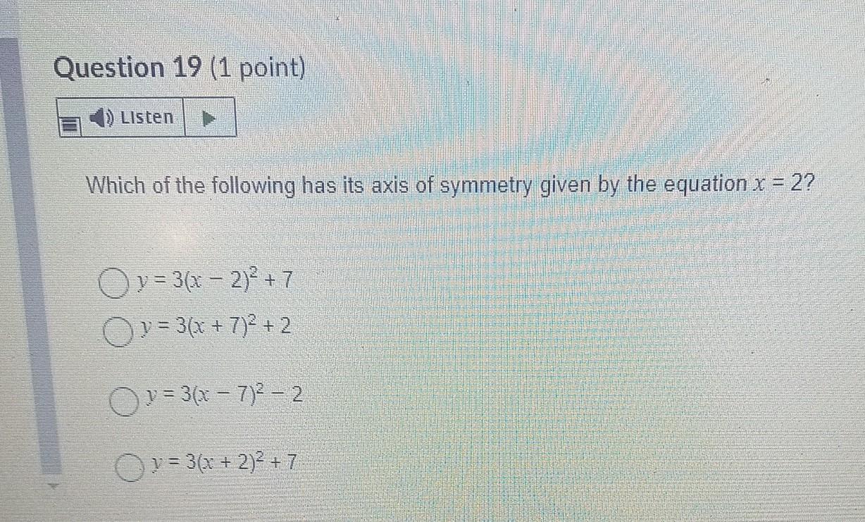 Solved Which of the following has its axis of symmetry given | Chegg.com