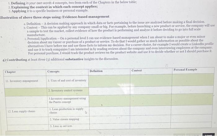 Solved 1. Defining in your own words 4 concepts, two from | Chegg.com