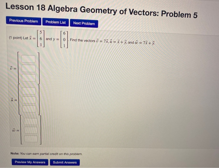 Solved Lesson 18 Algebra Geometry of Vectors: Problem 1 | Chegg.com