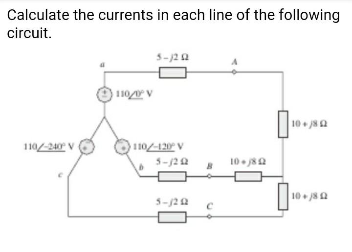 Solved Calculate the currents in each line of the following | Chegg.com
