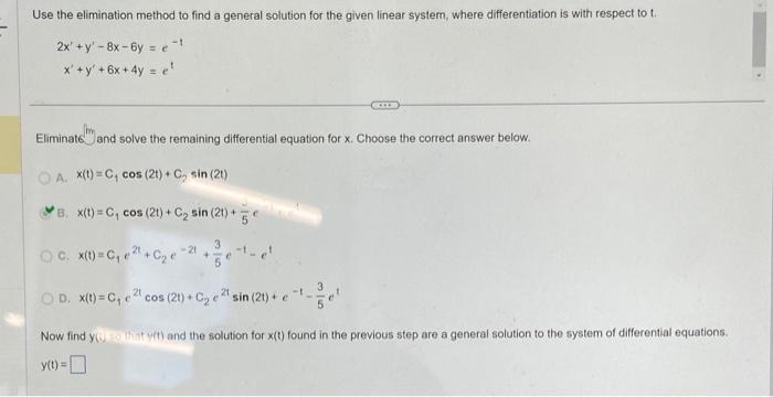 Solved Use the elimination method to find a general solution | Chegg.com