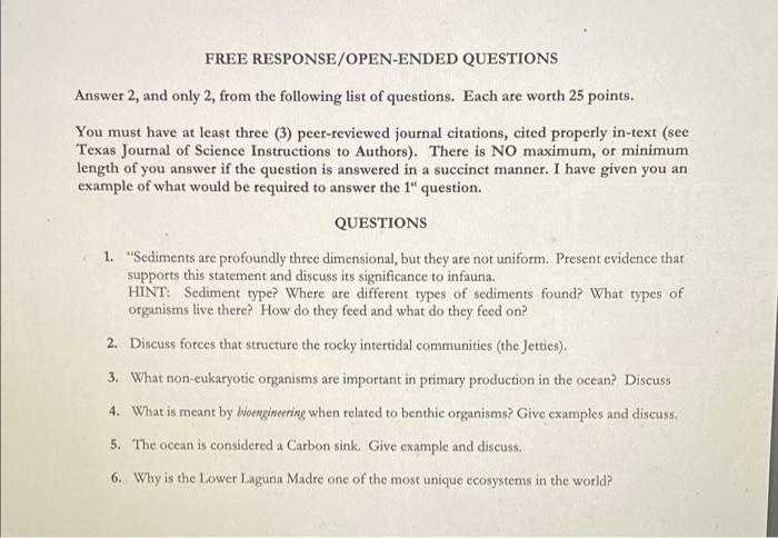 Solved FREE RESPONSE/OPEN-ENDED QUESTIONS Answer 2, and only | Chegg.com