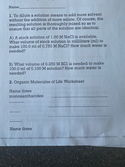 Solved Name 1. To dilute a solution means to add more