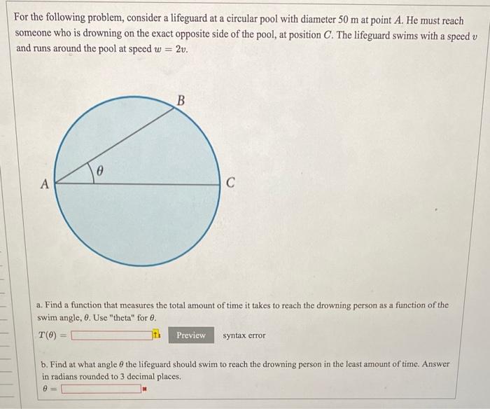 Solved For the following problem, consider a lifeguard at a | Chegg.com