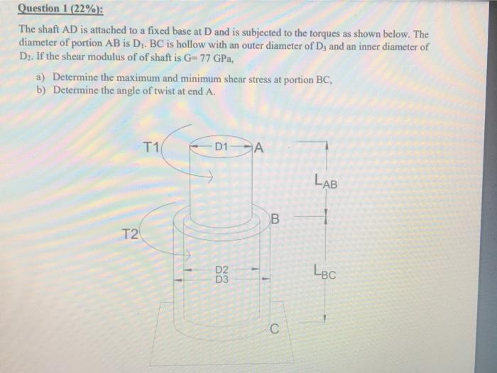 Solved Question 1 (22%): The shaft AD is attached to a fixed | Chegg.com