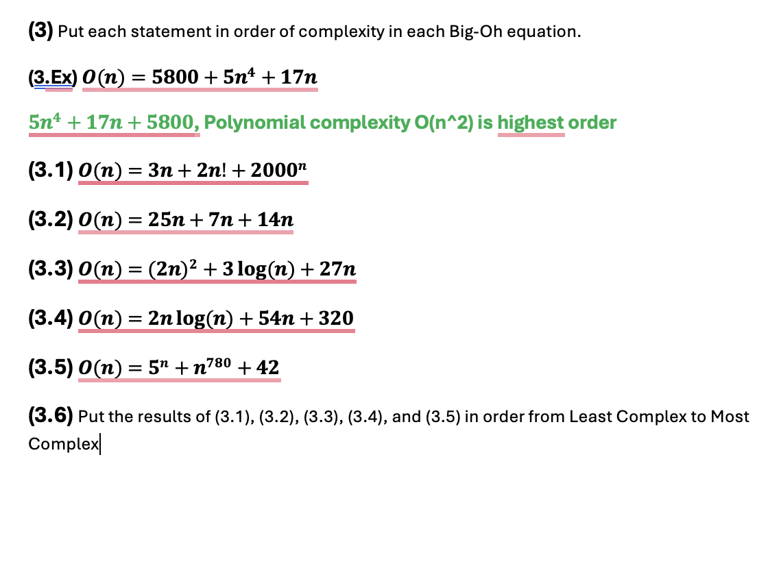 Solved (3) ﻿Put each statement in order of complexity in | Chegg.com