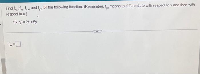 Solved Find fyx,fxy,fyx and fyy for the following function. | Chegg.com