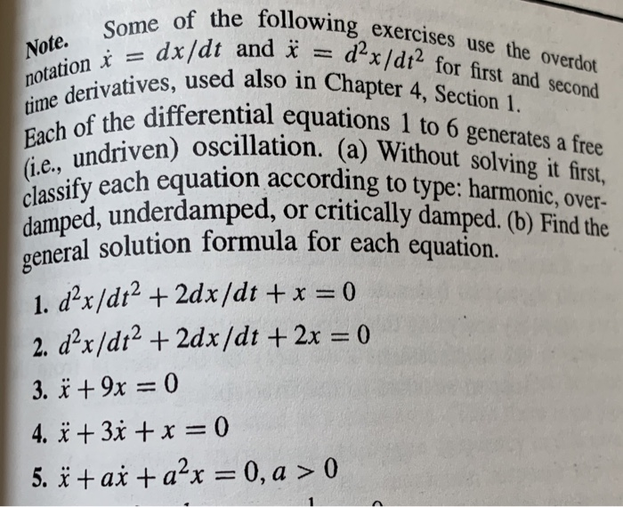 Solved Note Some Of The Follow Notation X Dx Dt And F Chegg Com