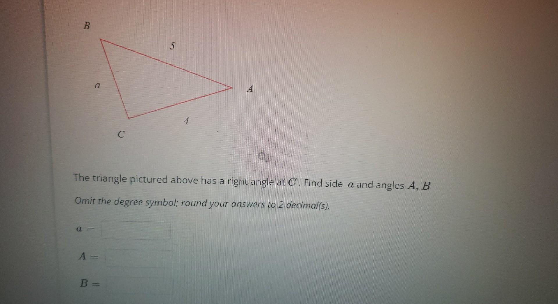 Solved The Triangle Pictured Above Has A Right Angle At C 4820