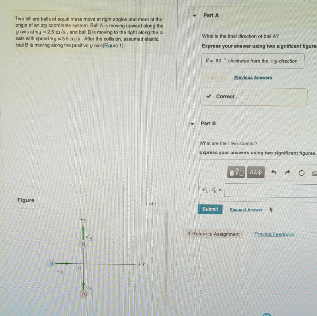 Solved Part A Two billiard balls of equal mass move at right