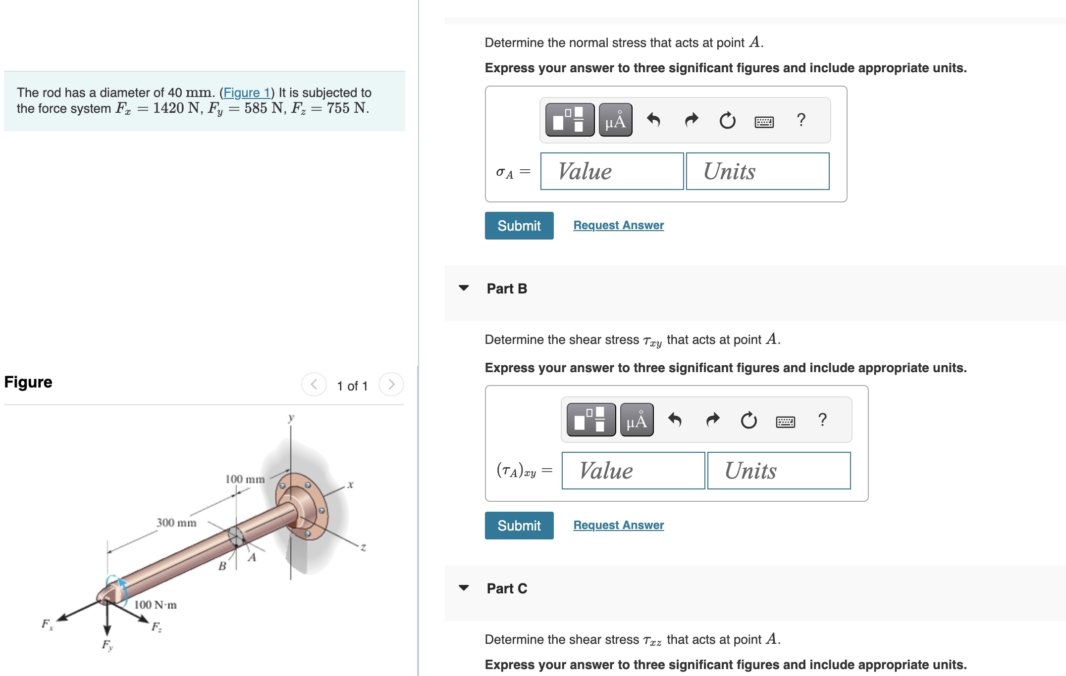 Solved Determine the normal stress that acts at point | Chegg.com