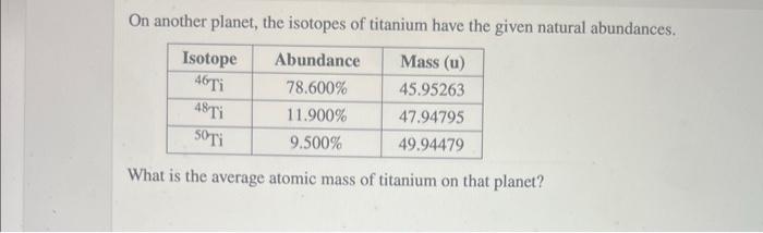 Solved On another planet, the isotopes of titanium have the | Chegg.com