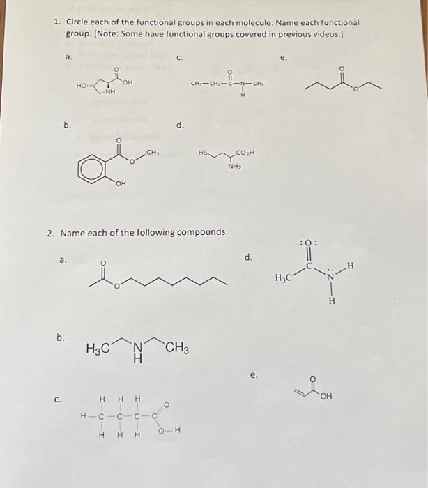 Solved 1. Circle each of the functional groups in each | Chegg.com