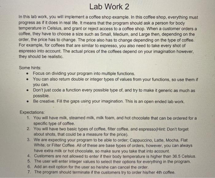 Solved Lab Work 2 In this lab work, you will implement a | Chegg.com