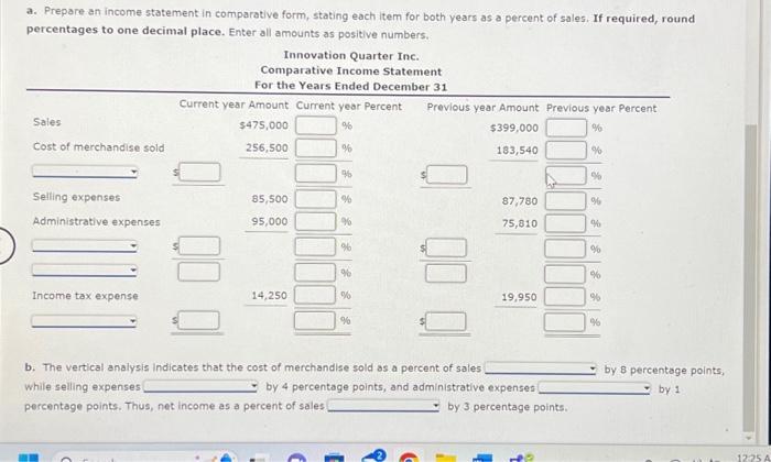 Solved Vertical Analysis of Income Statement Revenue and | Chegg.com