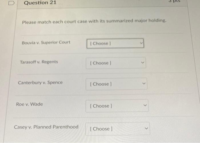 Question 21 Please match each court case with its Chegg com