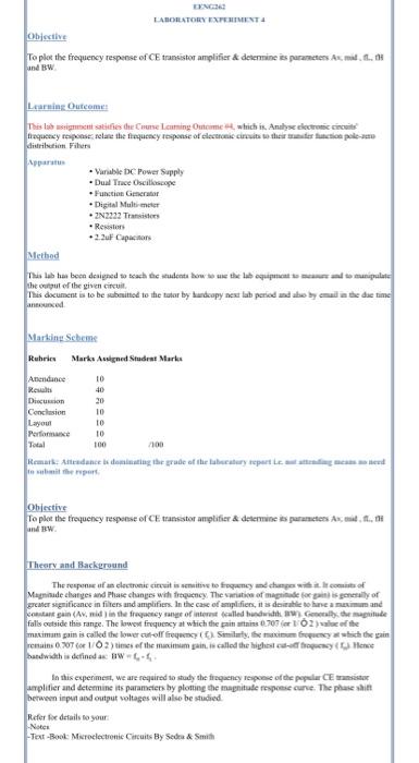 Solved LABORATORY EXPERIMENTA Objective To plot the | Chegg.com