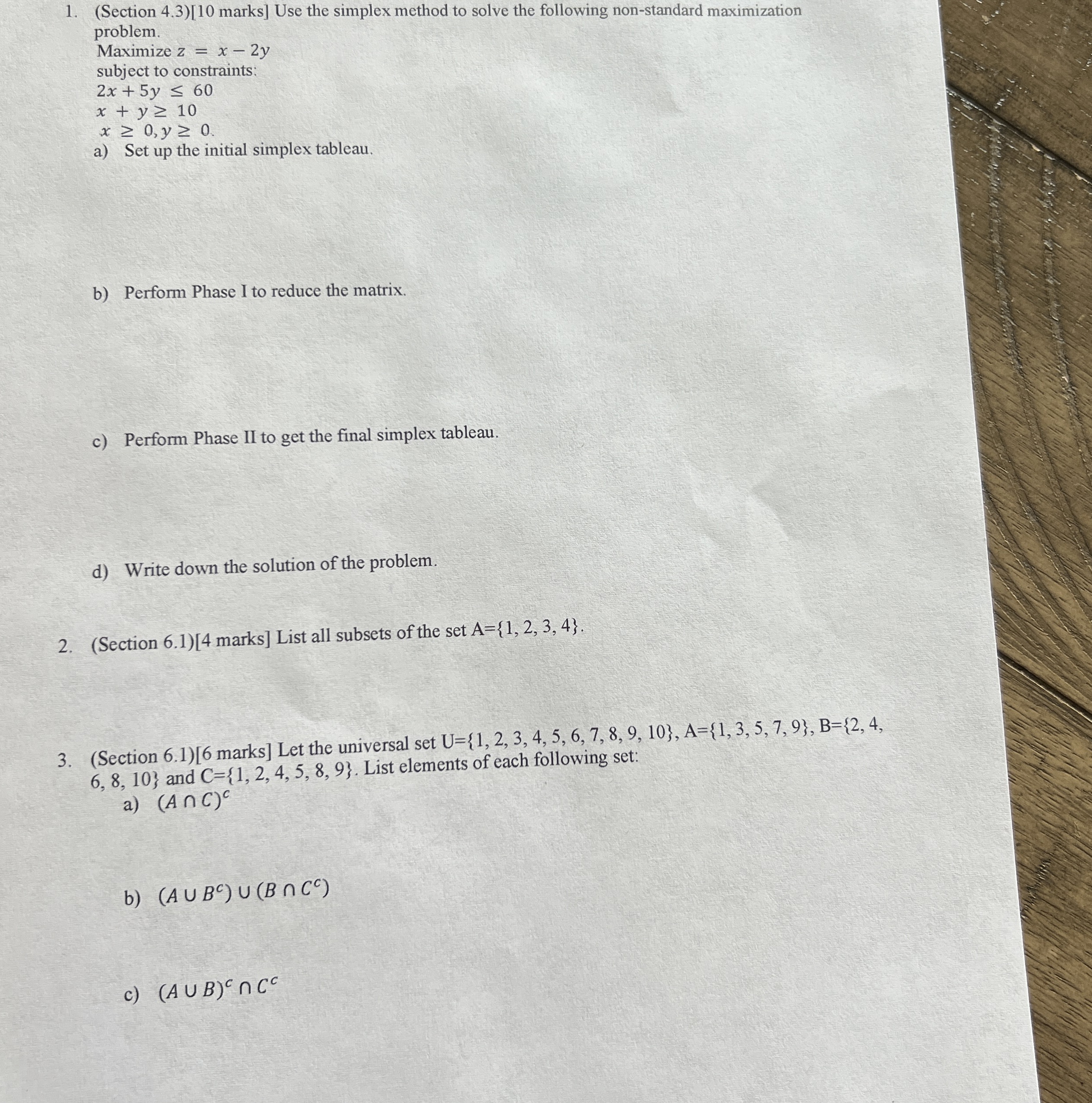 Solved (Section 4.3)[10 ﻿marks] ﻿Use the simplex method to | Chegg.com