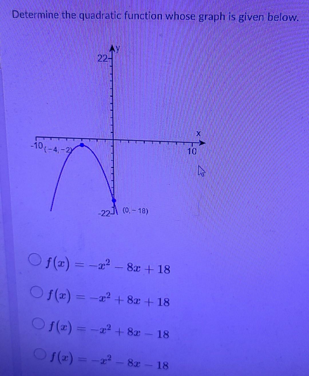 Solved Determine the quadratic function whose graph is given | Chegg.com