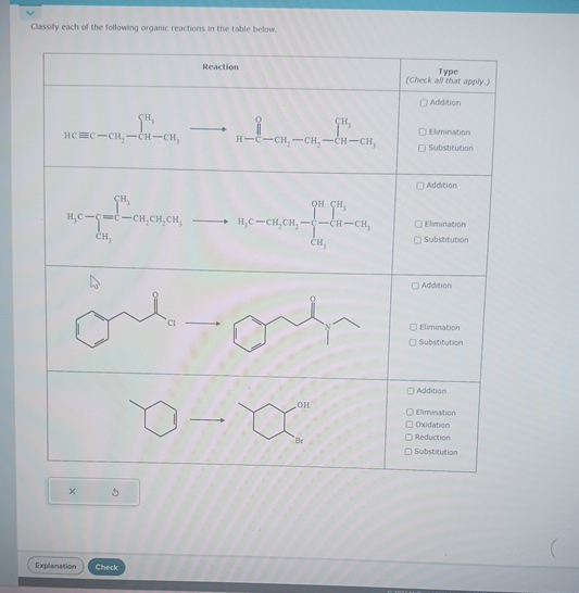 Solved Clsssfy each of the following organic reactions in | Chegg.com