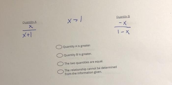 Solved Quantity_B x=1 Quantity X I-X x+ Quantity A is | Chegg.com