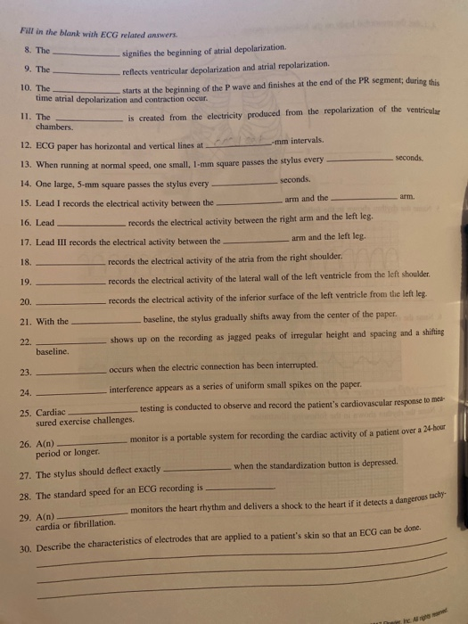 Solved Fill In The Blank With Ecg Related Answers 8. The 9. 