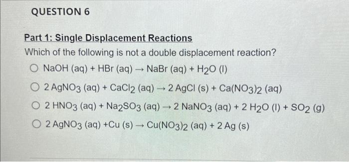 Solved Part 1: Single Displacement Reactions Which Of The | Chegg.com