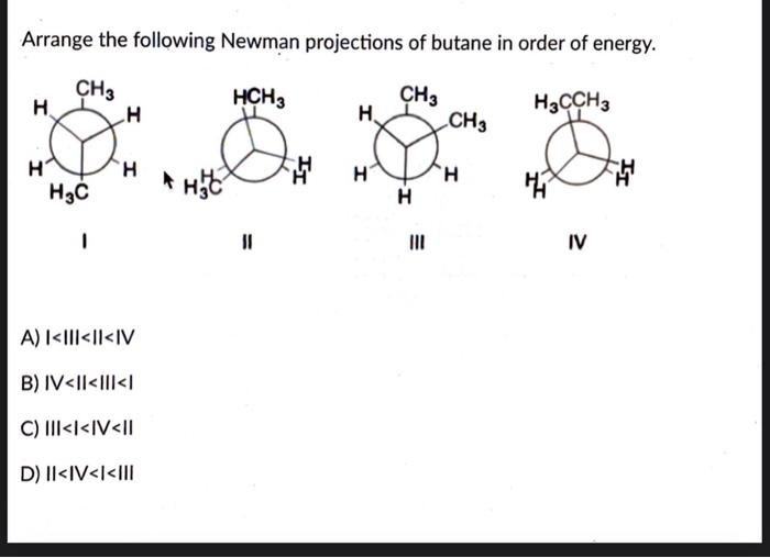 Solved Arrange The Following Newman Projections Of Butane In | Chegg.com