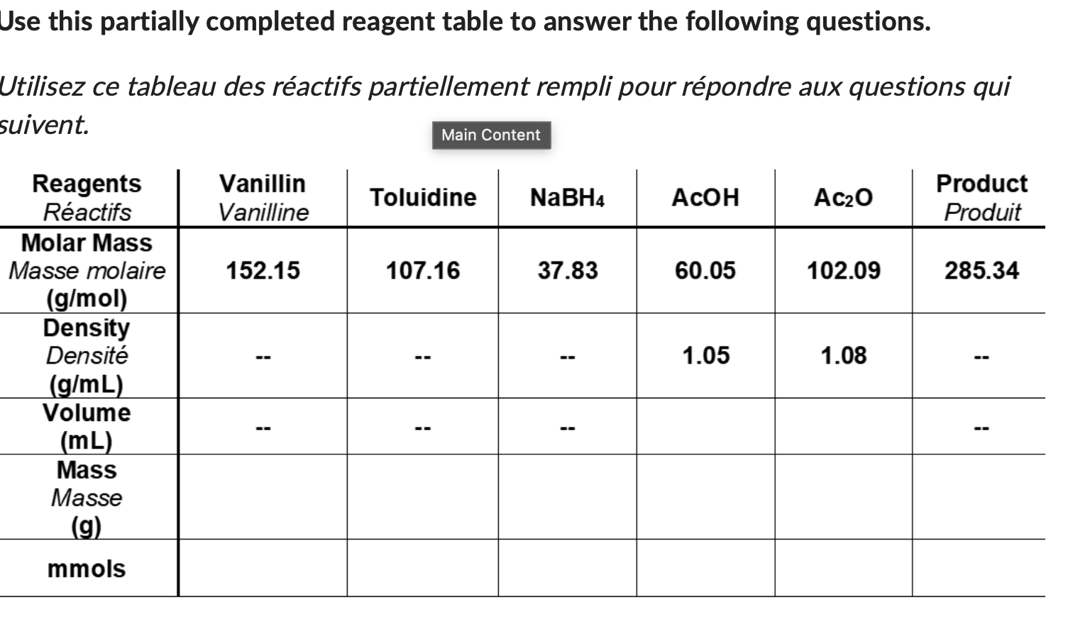 Tableau Mobile Table Solved Jse this partially completed reagent table to answer | Chegg.com