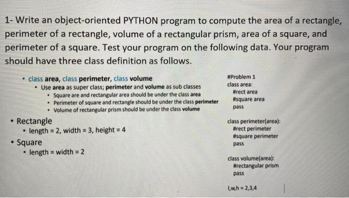 Solved 1- Write an object-oriented PYTHON program to compute | Chegg.com