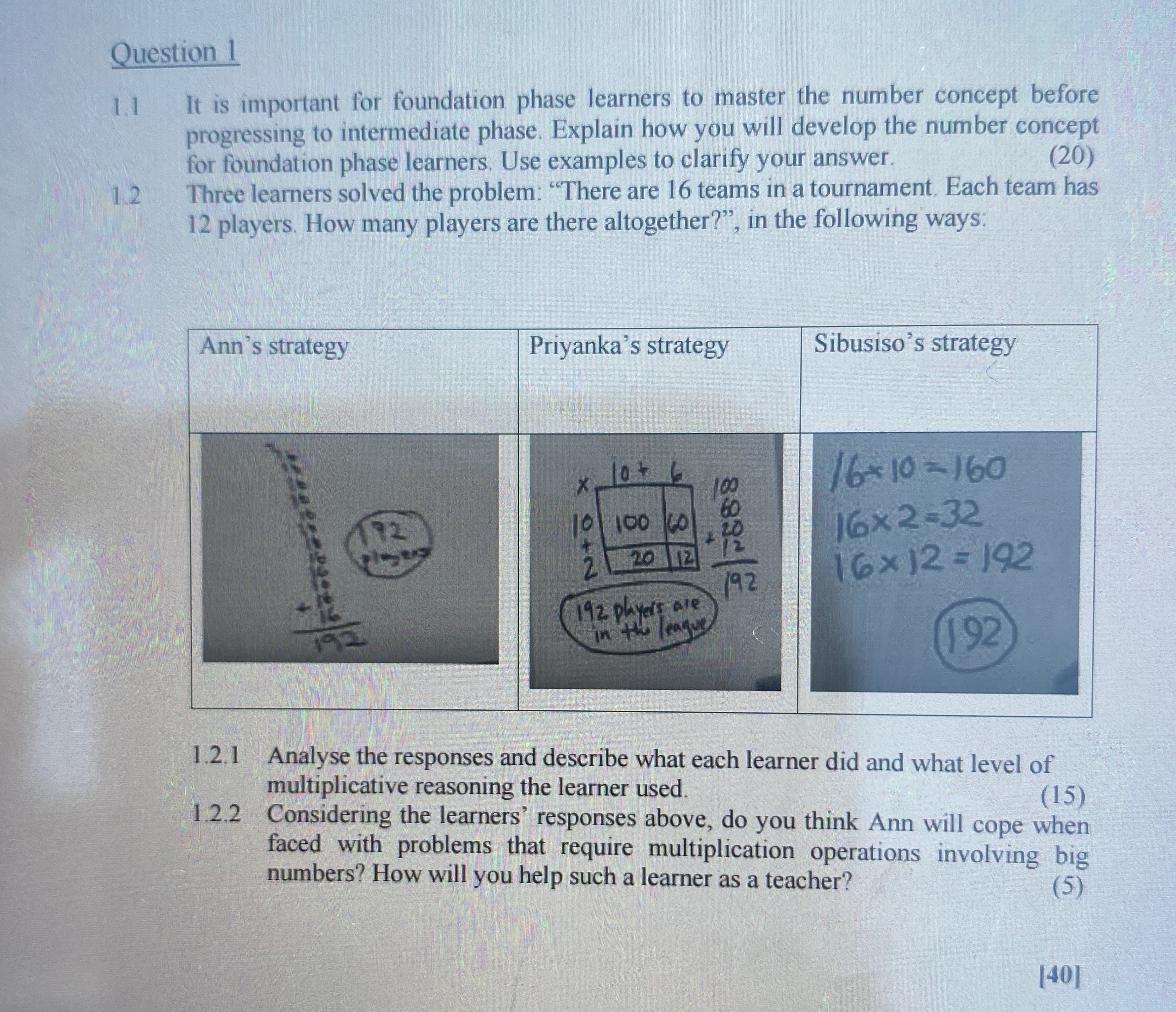 Solved Question 11.1 ﻿It is important for foundation phase | Chegg.com