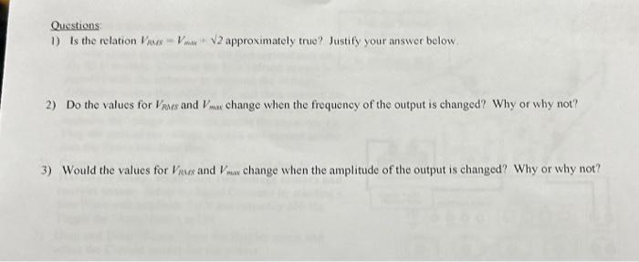 Solved Questions: 1) Is the relation VRMs Vmax + √2 | Chegg.com