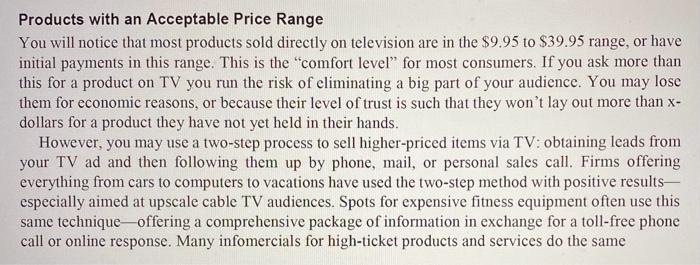 Solved What to Sell in Traditional Direct Response TV Spots | Chegg.com
