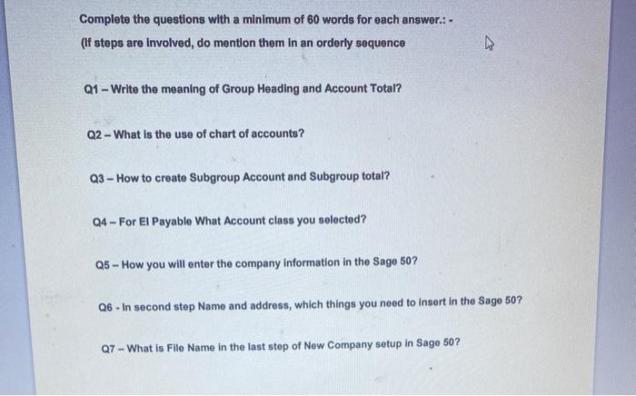 Solved Complete the questions with a minimum of 60 words for | Chegg.com