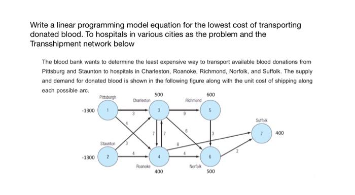 Solved Write a linear programming model equation for the | Chegg.com