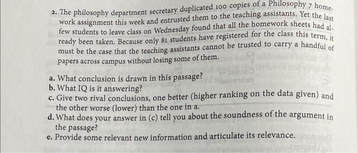 2. The philosophy department secretary duplicated 100 | Chegg.com