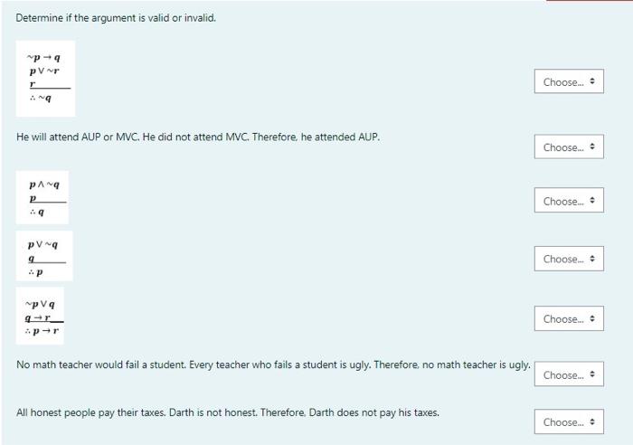 Solved Determine if the argument is valid or invalid. up -- | Chegg.com