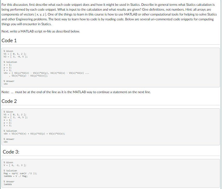 Solved For this discussion, first describe what each code | Chegg.com
