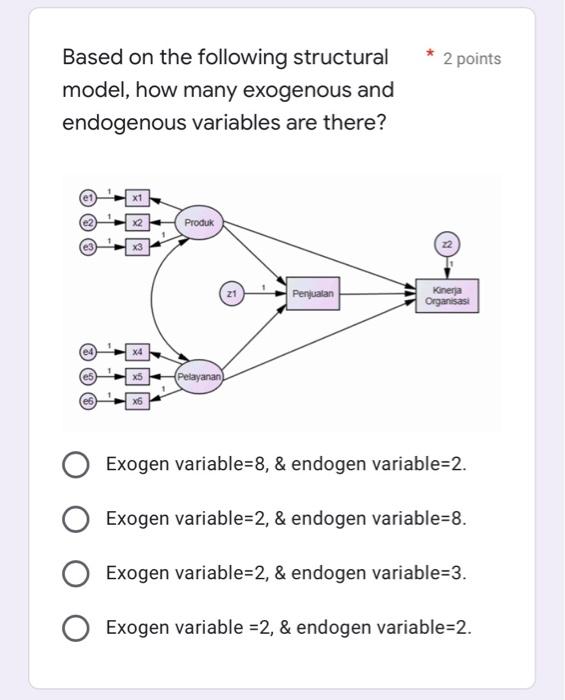 Solved Based on the following structural model, how many | Chegg.com