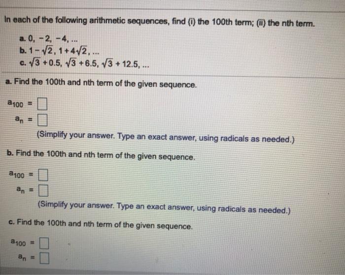 Solved In each of the following arithmetic sequences, find | Chegg.com