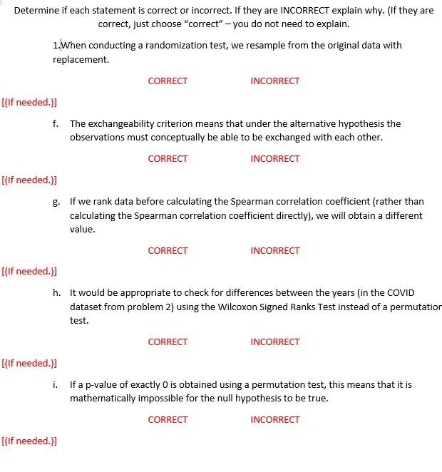 Solved Determine if each statement is correct or incorrect. | Chegg.com
