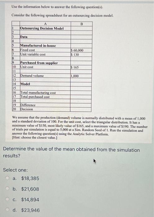 Solved Use the information below to answer the following | Chegg.com
