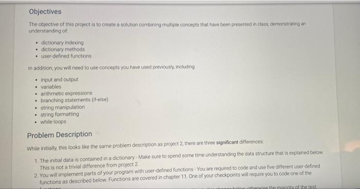 Solved Objectives The objective of this project is to create | Chegg.com