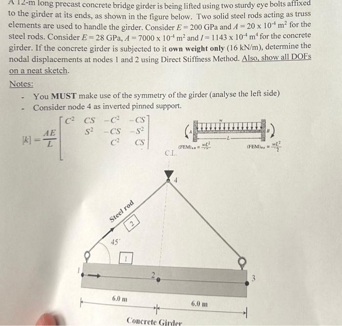 Solved A 12−m long precast concrete bridge girder is being | Chegg.com